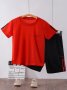 Boy's 2PCS T-Shirt & Elastic Waist Shorts Set Sports Print Short Sleeve Tee Top Color Clash Casual Kids Clothes For Summer