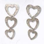 Textured Tripple Heart Earrings - Silver Free