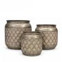 Antique Silver Embossed Scale Metal Planter Set - Set Of 3