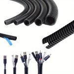 6M Split Loom Tubing Wire Conduit Black Corrugated Wire Tube Cable Protection Pipe Cable Tidy Tube For Tv Cables Electric Wire G