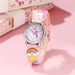 3-10 Years Old Cute Children's Quartz Watch Rainbow White Horse Multicolor Soft Rubber Strap Boys Girls Student Girls Watch Wris