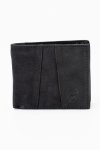 Camel Mountain Genuine Leather Tri-fold Stitch Detail Wallet With Coin Pouch Black