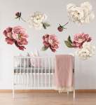 Peony Wall Sticker - Vintage Red And Cream - Large Pack