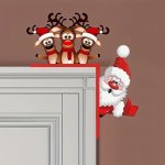 Santa Claus & Reindeer Wooden Christmas Door Corner Sign - Handcrafted Holiday Decor For Living Room Bedroom Office & Outdoor Sp