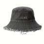 Raw Hem Denim Bucket Hat Vintage Solid Color Washed Distressed Sun Hats Classic Fisherman Cap For Women Daily Use