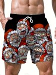 Men's Funny Santa Claus Pattern Print Beach Shorts Activewear Drawstring Quick Dry Shorts Lightweight Shorts For Summer Holiday