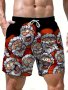 Men's Funny Santa Claus Pattern Print Beach Shorts Activewear Drawstring Quick Dry Shorts Lightweight Shorts For Summer Holiday Beach Surfing