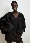 Balloon-sleeved Blouse - Black