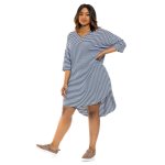 Donnay Plus Size T-Shirt Stripe Dress - Navy & White
