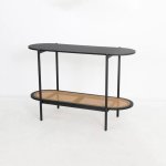 Zs - Rattan And Black Wood Two-tier Console Table