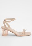 Clear Heel Buckle Strap Sandals - Natural