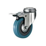 Castor Wheels Blue Rubber Bolt Hole Swivel Brake 65MM TOOC433