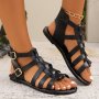 Women's Solid Color Flat Sandals Fashion Open Toe Summer Shoes Lightweight Buckle Strap Sandals