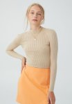 Cotton On Ribbing Mock Neck Pullover - Soft Beige