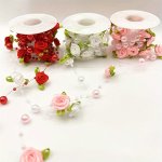 Pink Rose Pearl Leaf String Beads Garland Ribbon For Wedding Party Home Crafts Decoration Diy Accessory Gift Wrapping - 2M 78.7I