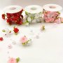 Pink Rose Pearl Leaf String Beads Garland Ribbon For Wedding Party Home Crafts Decoration DIY Accessory Gift Wrapping - 2m/78.7in