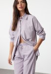 Linen Blend Oversize Striped Shirt - Lilac