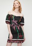 Superbalist Puff Sleeve Bardot MINI Dress - Black Palm & Monkey Print