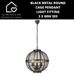 Black Metal Round Cage Pendant Light Fitting - 3 X 60W Ses