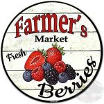 New Rustic Farmhouse Round Metal Sign Farmers Market Fresh Berries Sign Retro Kitchen Decor Wall Door Hanger Decor Sign Diameter