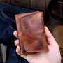1pc Men's Top Layer Cowhide Plant Tanned Leather Distressed Card Holder Multi-card Slot Driving License Wallet