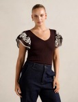 Elodie Frill Sleeve Knit Tank Top - XL Chocolate