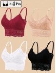 4PCS Women Sexy Flower Lace Bras Top Comfortable Bralette Underwear Female Hollow Out Wireless Lingerie Seamless Bra