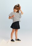 Flounce-sleeved Jersey Top - White Striped