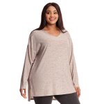 Donnay Plus Size Lounge Dolman V-neck Tee - Stone