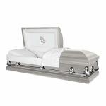 Titan Casket Orion Panel Collection Silver Praying Hands Handcrafted Funeral Casket - Silver With White Interior & 'praying Hand