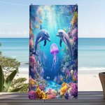 Extra-large Microfiber Beach Towel With Vibrant Underwater Coral And Dolphin Design - Soft Quick-dry Sand-free Knit Fabric Coast
