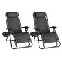 Lounger Chair Outdoor Folding Recliner Chair Set Of 2 Pillows Trays Black