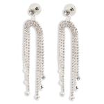 Silver Diamante Pendant Tassel Stud Earrings