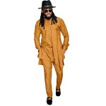 Sea&alp Men's Fashion Clothes African Shirt And Pant Suit Dashiki Long Sleeve Casual Outfits Blouse Pockets Sun Yellow T47 XL