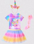 Rainbow Unicorn 4 Psc Happy Birthday Outfit