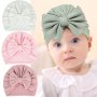3pcs Four-sided Elastic Baby Plain Color Hat With Bowknot For Baby Girls