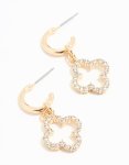 Goldair Gold Diamante Flower Huggie Earrings