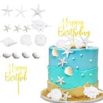 Beach Cake Topper Sea Shell Starfish Happy Birthday Sign For Ocean Sea Beach Theme Cake