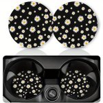 2PCS Daisy Flower Faux Leather Car Cup Holder Coasters - Non-slip Washable Perfect Gift For Women Cute Floral Auto Interior Acce