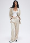 Linen-blend Straight Trousers - Beige