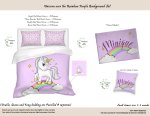 Kids Duvet Set Unicorn Over The Rainbow Purple Background