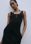 Ribbed Button-top Vest Top - Black