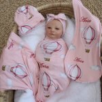 Wrap Set Swaddle Set Dream Big Baby Girl Pink Hot Air Balloon Set Pink Background