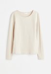 Long-sleeved Jersey Top - Light Beige