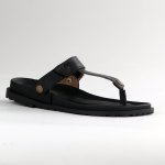 Tessa Slip On Thong Leather Sandals - Black - 8