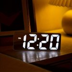 Modern LED Digital Alarm Clock With Mirror Finish - 15.75CM Display Adjustable Brightness Temperature Display USB Powered Desk C
