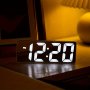 Modern LED Digital Alarm Clock With Mirror Finish - 15.75CM Display Adjustable Brightness Temperature Display USB Powered Desk Clock For Bedroom Decor - Black/white