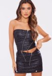 Waxed Denim Zip Detail Micro MINI Skirt - Black