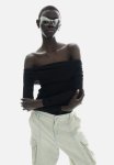 Sheer Off-the-shoulder Top - Black