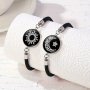 Sun & Moon Lovers' Time Gemstone Bracelets - 2pcs Set Couple Gift Fashionable White Crystal With Synthetic Fiber Rope